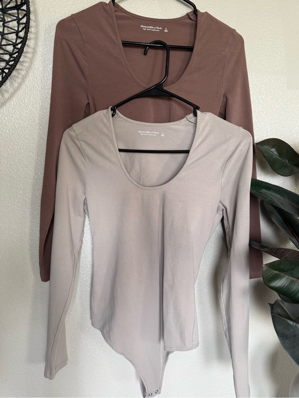 Abercrombie & Fitch Bundle Long-Sleeve Scoop Neck Bodysuits in Brown and Taupe